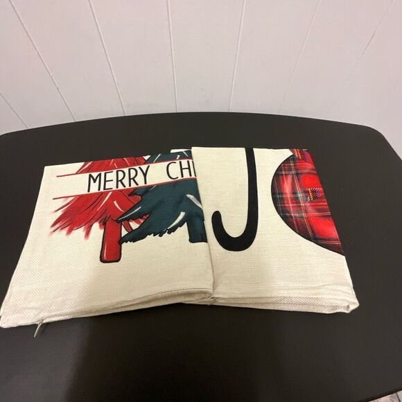 NWOT Set of 2 Decorative Pillow Case Covers for Christmas Joy Ornaments Trees - Picture 1 of 13